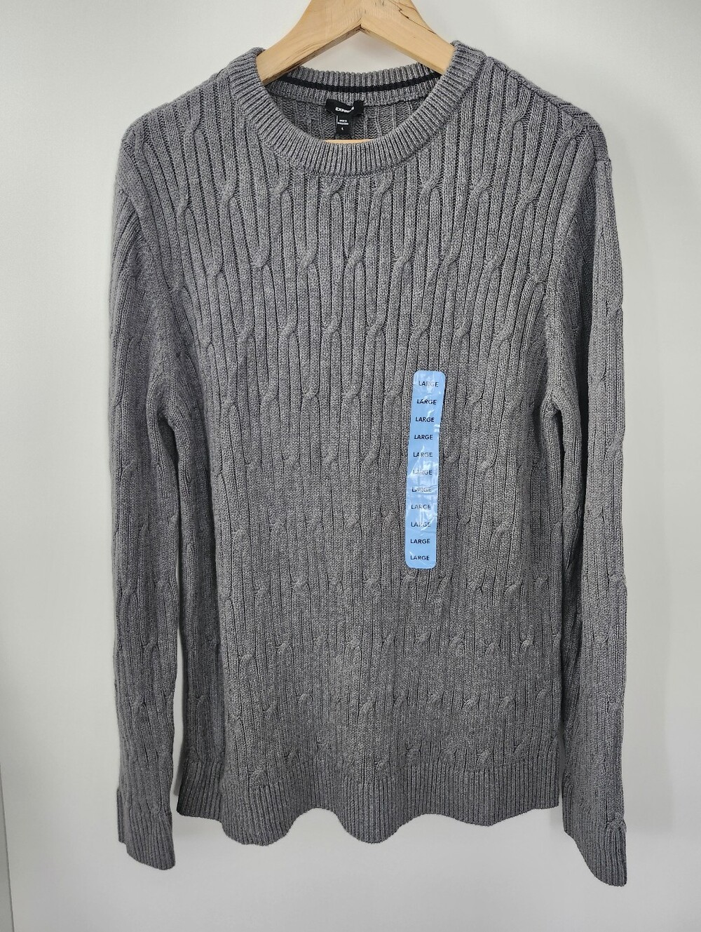EXPRESS Men's Size Large Grey Cotton Cable Knit Crewneck Pullover Sweater NWT